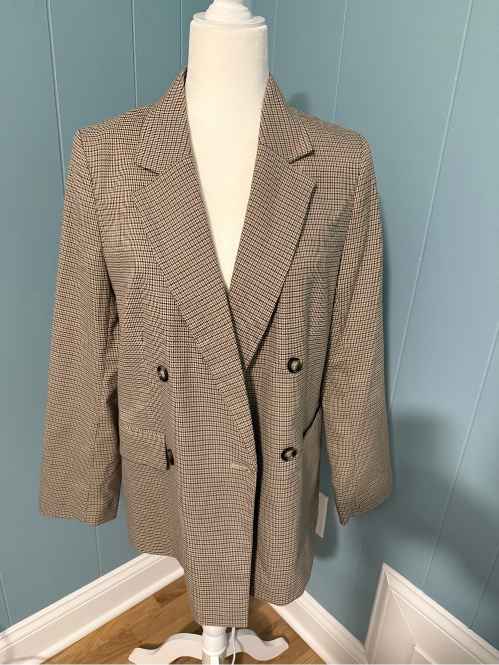H&M Brown Checked Double-Breasted Blazer